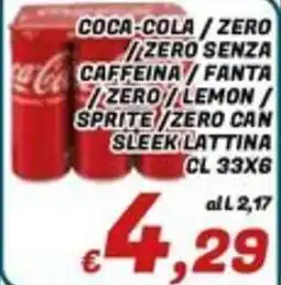 Idromarket Coca-Cola / Zero / Zero senza caffeina / Fanta / Zero / Lemon / Sprite / Zero can sleek lattina offerta
