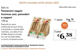 NaturaSì Solo lo Tramezzini vegani hummus ceci, pomodori e capperi offerta