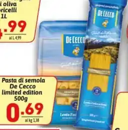 Ipercarni Pasta di semola De Cecco limited edition offerta
