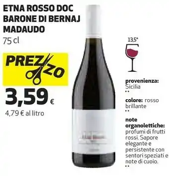 Ipercoop Madaudo barone di bernaj etna rosso doc offerta