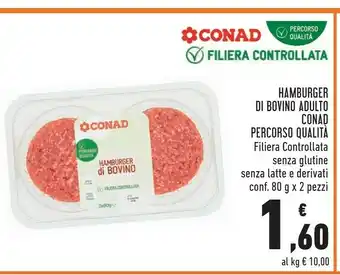 Conad Conad hamburger di bovino adulto offerta