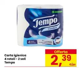 Eurospar Carta igienica 4 rotoli – 2 veli Tempo offerta