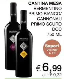 Coop CANTINA MESA VERMENTINO PRIMO BIANCO/CANNONAU PRIMO SCURO DOC offerta