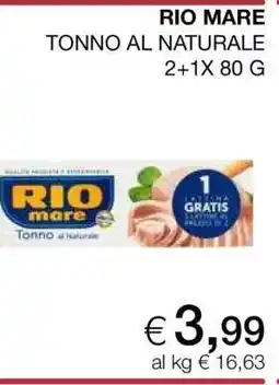 Coop RIO MARE TONNO AL NATURALE 2+1X 80 G offerta
