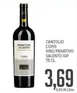 Supermercati Piccolo Cantolio L'Opis Vino Primitivo Salento IGP offerta