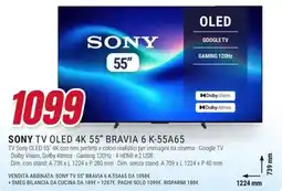 Trony Sony TV OLED 4K 55" Bravia 6 K-55A65 offerta