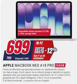 Trony Apple MacBook Neo A18 Pro 256GB offerta