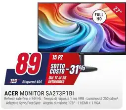 Trony Acer monitor SA273P1BI offerta