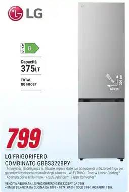 Trony LG frigorifero combinato GBBS322BPY offerta