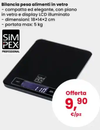 Bilancia pesa alimenti in vetro Simpex Professional