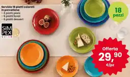 Interspar Servizio 18 piatti colorati in porcellana Simpex Color offerta