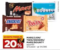 Alì Supermercati Mars/Lion/Twix/Snickers/Mars/Bounty assortiti offerta