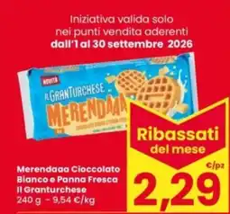 Eurospar Merendaaa Cioccolato Bianco e Panna Fresca Il Granturchese offerta