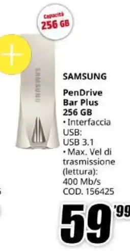 MediaWorld Samsung PenDrive Bar Plus 256 GB offerta