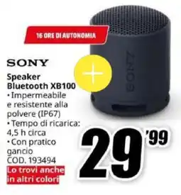 MediaWorld Sony speaker bluetooth xb100 offerta