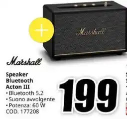MediaWorld Marshall Speaker Bluetooth Acton III offerta
