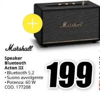 MediaWorld Marshall Speaker Bluetooth Acton III offerta