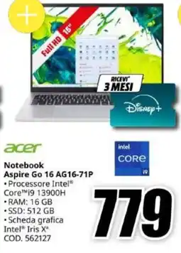 MediaWorld Acer Notebook Aspire Go 16 AG16-71P offerta