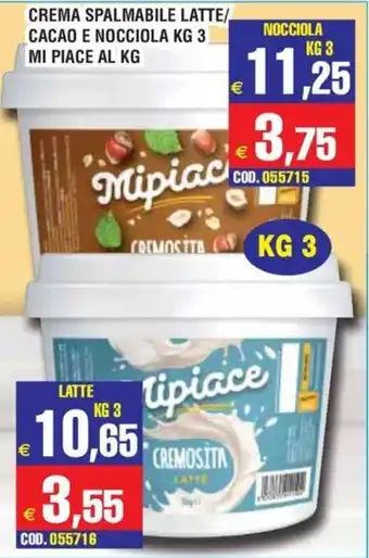Crema spalmabile latte/cacao e nocciola Mipiac