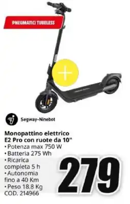 MediaWorld Segway-Ninebot Monopattino elettrico E2 Pro con ruote da 10" offerta