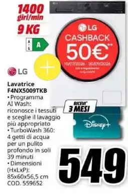 MediaWorld Lavatrice LG F4NX5009TKB offerta