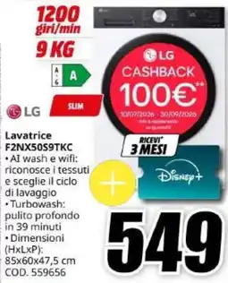 MediaWorld Lavatrice LG F2NX50S9TKC offerta