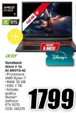 MediaWorld Acer Notebook Nitro V 16 offerta
