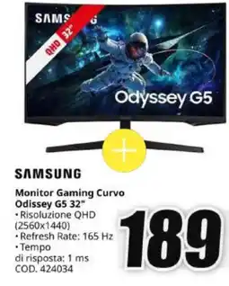 MediaWorld Samsung Monitor Gaming Curvo Odyssey G5 32" offerta