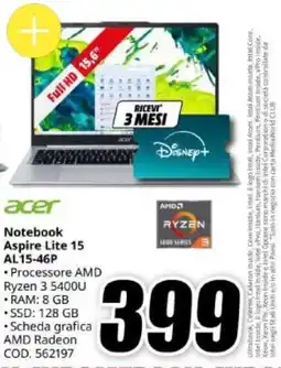 MediaWorld Acer Notebook Aspire Lite 15 offerta