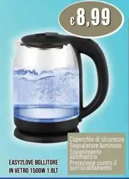 Azzurro Convenienza Easy2love bollitore in vetro 1500w offerta