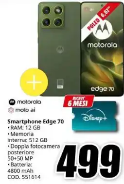 MediaWorld motorola smartphone edge 70 offerta