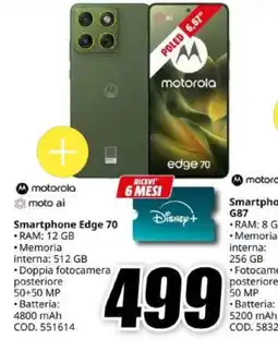 MediaWorld motorola smartphone edge 70 offerta