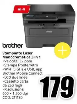 MediaWorld Brother Stampante Laser Monocromatica 3 in 1 offerta