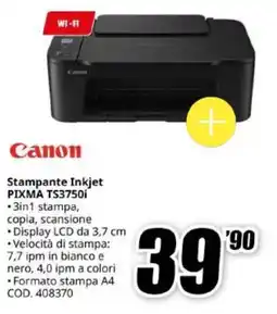 MediaWorld Canon Stampante Inkjet PIXMA TS3750i offerta