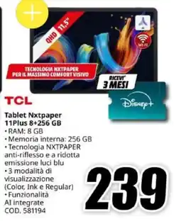 MediaWorld TCL Tablet Nxtpaper 11Plus offerta