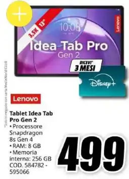 MediaWorld Lenovo Tablet Idea Tab Pro Gen 2 offerta