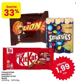 Despar 3 Snack Kit Kat assortiti o 3 Smarties o 3 Lion Nestlé offerta
