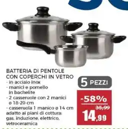 Happy Casa Batteria di pentole con coperchi in vetro offerta