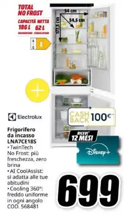 MediaWorld Frigorifero da incasso Electrolux offerta
