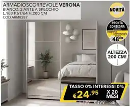 Mercatone Germanvox Armadio scorrevole Verona bianco, 2 ante a specchio offerta