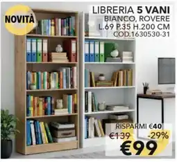 Mercatone Germanvox Libreria 5 vani bianco, rovere offerta