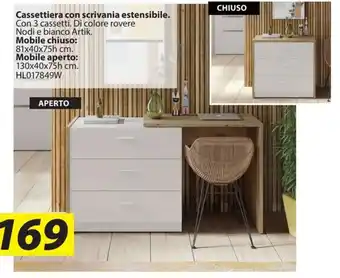 Cassettiera con scrivania estensibile