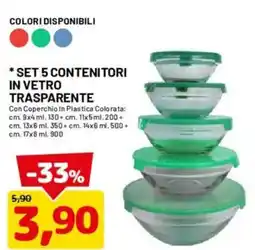 DPiù Set 5 contenitori in vetro trasparente offerta
