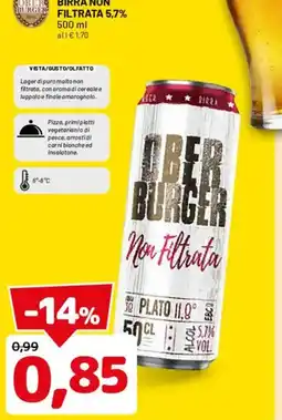 DPiù Ober Burger Birra Non Filtrata offerta