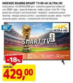 DPiù Hisense 65A690 Smart TV 65 4K Ultra HD offerta