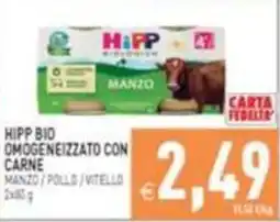 Supermercati Agorà Hipp bio omogeneizzato con carne manzo / pollo / vitello offerta