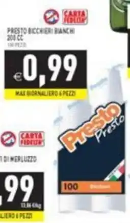 Supermercati Agorà Presto bicchieri bianchi offerta