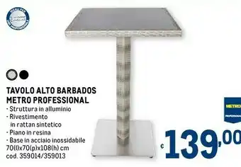 Metro Metro professional tavolo alto barbados offerta