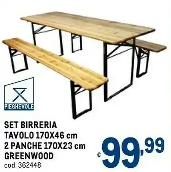 Metro Greenwood set birreria tavolo 170x46 cm 2 panche 170x23 cm offerta