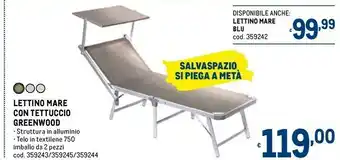Metro Lettino mare con tettuccio greenwood offerta